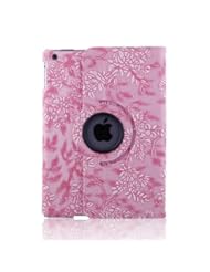 Generic Classical New Fashion Modern Art Flower Pattern Design Series 360 Degree Rotating Stand Ultra Slim Slim-Fit Lightweight PU Leather Smart Case Cover with Auto Sleep / Wake Feature Corner Protection & Multi-Angle Viewing for Apple iPad Air (New iPad 5 5th Generation) 2013 Release- Pink Stylish Embossed Flower + Free Gift ONE Stylus Pen
