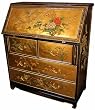 Asian Home Office Furniture - 42" Ming Chinese Black Lacquer Gold Leaf Drop Front Secretary Desk