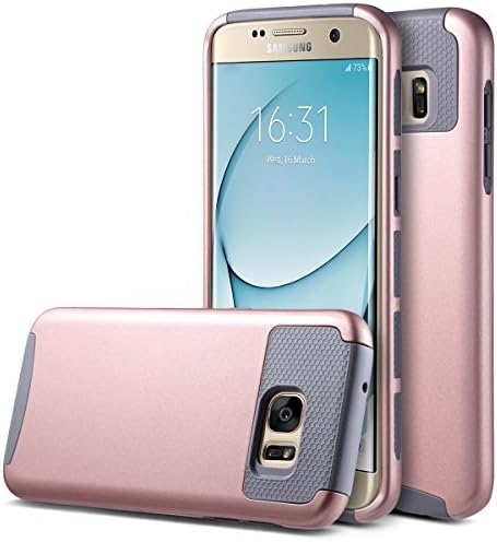 S7 Edge Case, DiaoC Galaxy S7 Edge Case, Hybrid Dual Layer Hard Shell + Soft TPU 2-Piece Shockproof Case Cover For Samsung Galaxy S7 Edge (Rose Gold + Grey)