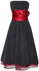 50's Black Red Strapless Rockabilly Polkadot Prom Dress Holiday Formal Gown