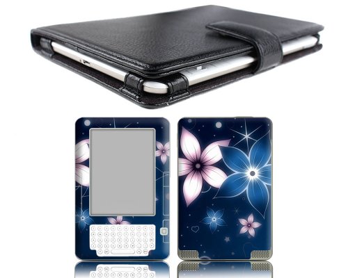 Bundle Monster Kindle 2 Genuine Leather Case Cover Jacket + Skin Sticker + Screen Protector Ebook Accessories Combo - Fit 2nd Generation 6