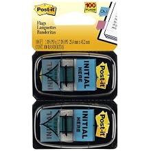 Post-it  Message Flags, "Initial Here", Blue, 1-Inch Wide, 50/Dispenser, 2-Dispensers/Pack