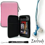 Pink Durable Hard Nylon Protective Portfolio Slim Cover Case with Mesh Pocket For ViewSonic ViewPad e70 Ice Cream Sandwich 7-Inch Tablet + Includes a Crystal Clear High Quality HD Noise Filter Ear buds Earphones Headphones 3.5mm Jack