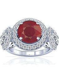 Platinum Round Cut Ruby Ring With Sidestones