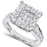 1 1/3 Carat TW Princess and Round Cluster Diamond Engagement Ring in 14k White Gold