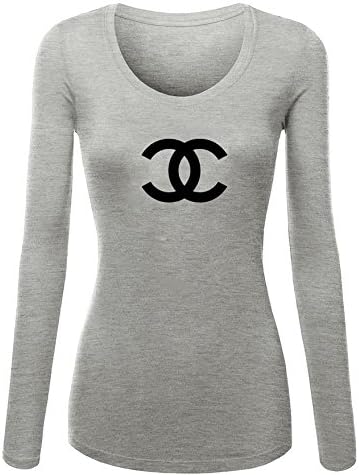 XHING Chanel Women cotton crew neck autumn long sleeve t shirt tshirt tees XLarge Grey