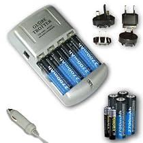 Fast & Portable International 2-HR AA / AAA Nimh Battery Charger for HOME & TRAVEL w/ Car Adapter Cord & World Plug Kit Includes (8) Premium 2700 MAH Ni-MH Batteries & (2) Heavy Duty Powerex AAA 1000 mAh Rechargeable NiMH