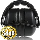 Safety Ear Muffs 34dB Highest NRR, Shooters Hearing Protection. Professional Folding-Padded Head Band, Certified S3.19 & EN352. Adjustable to Fit All Sizes, Comfortable Soft Foam Ear Cups. Your Satisfaction is Guaranteed. Add to Cart Now!