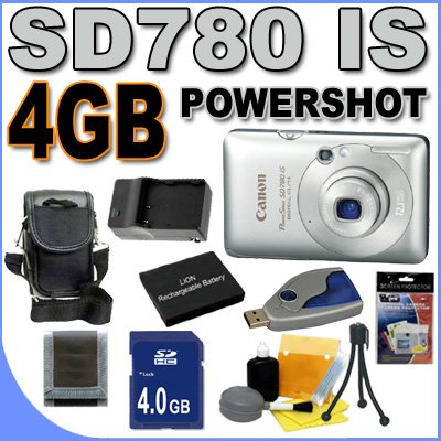 Canon PowerShot SD780IS 12.1 MP Digital Camera with 3x Optical Image Stabilized Zoom (Silver) 8GB BP4L Battery BigVALUEInc Accessory Saver Bundle