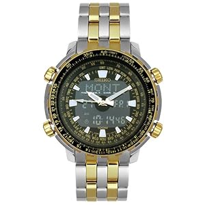 Seiko Men's Analog Digital World Time Flight Chronograph Watch #SNJ018