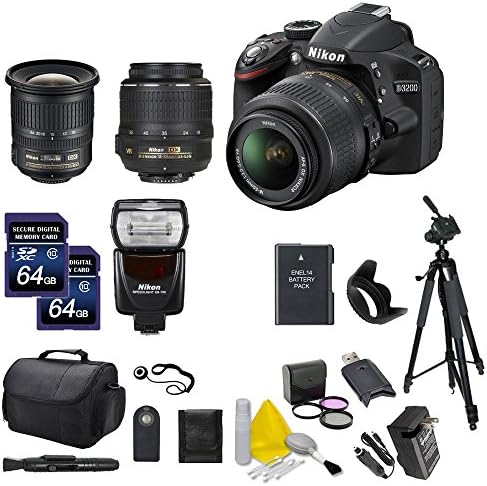 Nikon D3200 DSLR Camera with 18-55mm Lens (25492), Nikon AF-S DX Nikkor 10-24mm f/3.5-4.5G ED Lens (2181), 128GB (2x 64GB) High Speed Memory Card, Nikon SB-700 AF Speedlight (4808), Deluxe SLR Camera Bag, Additional Camera Battery, Additional Battery Charger, 59" Full Length Tripod, 52mm Lens Hood, 52mm 3pc Filter Kit (UV, CPL, FLD), USB Memory Card Reader, Remote Control, Memory Card Wallet, Lens Pen Cleaner, 5pc Lens Cleaning Kit, and Cap Keeper.