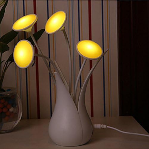 USB LED Light Sensor Creative Adorable Vase Flower Shape Night Light Energy Saving Table Lamp Gift (Yellow)