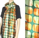 FUTiles330AS Lightweight Satin and Sheer Stripe Tile Design Fashion Scarf / Sash / Wrap / Belt - Green / Orange