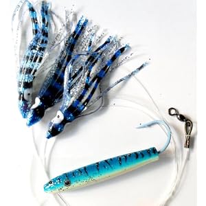 4in Blue & White Cedar Plug Daisy Chain Saltwater Fishing Lure for Tuna Mahi Wahoo Marlin