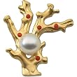 18K Yellow Gold Paspaley South Sea Cultured Fine Flat Bottom Pearl and Coral Brooch