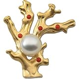 18K Yellow Gold Paspaley South Sea Cultured Fine Flat Bottom Pearl and Coral Brooch