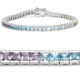 9.25 Carat Princess-cut Amethyst, Blue Topaz and Citrine Silver Bracelet by JewelzDirect
