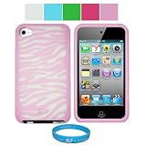 Premium Zebra Design Protective Soft Silicone Skin Cover for Apple iPod Touch 4th Generation + SumacLife TM Wisdom Courage Wristband, GREEN