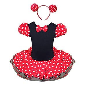 TIAOBU Girls Halloween Polka Dots Party Costume Dress Tutu Skirt with Headband (6-7, Polka Dots Red)