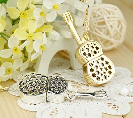 Guitar Necklace Flash Golden   Stone Jewelry  Drive Cubic