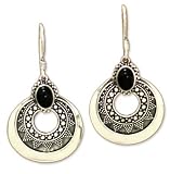 Onyx dangle earrings, 'Royal Medallion'