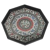 Handmade Octagonal Decorative Black Lacquer Platter / Tray Intricately Hand-etched Design (Thailand)