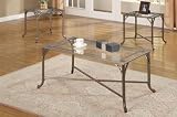 3 Pc. Set Metal Frame Beveled Glass Coffee Table with 2 End Tables in Bronze Finish