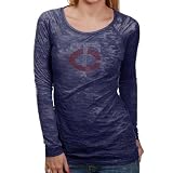 MLB Touch by Alyssa Milano Minnesota Twins Ladies Blue Sheer Crystal Premium Long Sleeve T-shirt (X-Large)