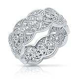 Bling Jewelry Sterling Silver CZ Vintage Four Leaf Band Ring [Jewelry]