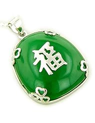 Amulet Good Luck, Wealth Green Jade 925 Silver Pendant