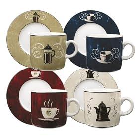 Sakura Coffee Break 8-Piece Demitasse Cups and Saucers, Service for 4 in a Rope Box