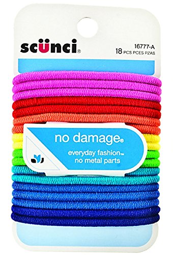 Scunci No Damage Hair Elastics, Assorted Colors 18 ea