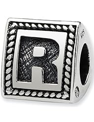 Reflection Beads Silver Letter R 3 Sided Alphabet Block Bead