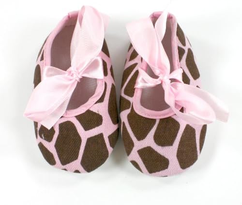 Baby Crib Shoes with Satin Tie (9-12 Months (13), Giraffe/Pink)