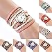 Charming Vintage Weave Wrap Leather Chain Bracelet Watch for Womens Ladies