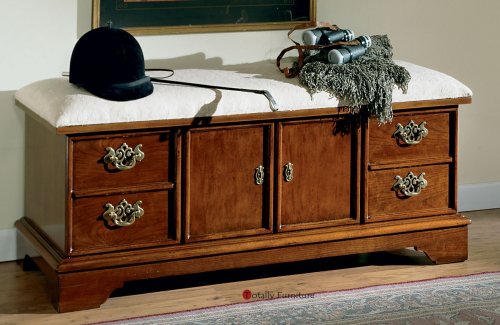Classic Cherry Finish Floral Upholstered Seat Cedar Storage Chest Powell 881-312 