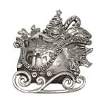 Antique Reproduction Santa Sleigh Filled with Gifts Christmas Brooch in Rhodium Plate with Genuine Marcasite