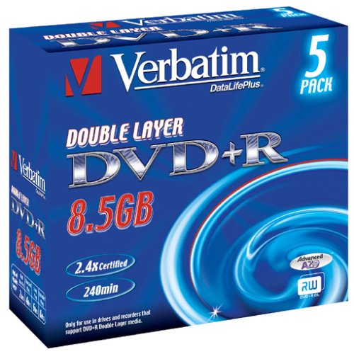 Verbatim DVD+R 2,4X Double Layer 8,5GB Scratch Resist.Surf. Jewel Case 5er Pack DVD-Rohlinge