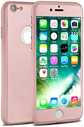 iphone 7 Case, Ourdevice Full Body Protective Case Slim Anti-skid Case with Tempered Glass Screen Protector for Apple iPhone 7 (Rose Gold)