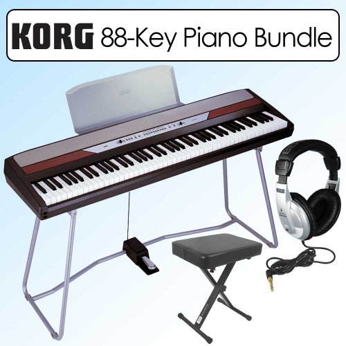Korg SP250 Portable 88 Key Digital Piano With Keyboard Stand Bundle and Bench; Headphones;
