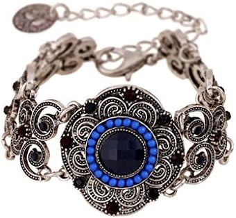 Theone0750 Women's Vintage Hand bracelet Retro Dark Blue Rhinestone Alloy
