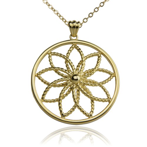18k Yellow Gold Plated Sterling Silver Open Flower Pendant, 18"