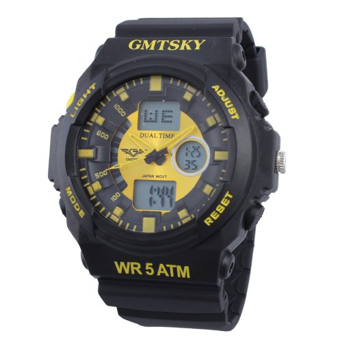 COHRO G M T Sky Shock GMT0292YLW Seiko Movement Dual Time Yellow Fin Men's Watch - GA310