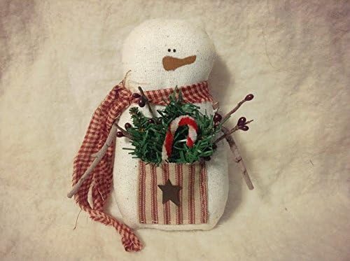 Red Ticking Pocket Snowman Ornament