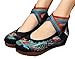 AvaCostume Women's Embroidery Phenix Strappy Round Toe Platform Wedges