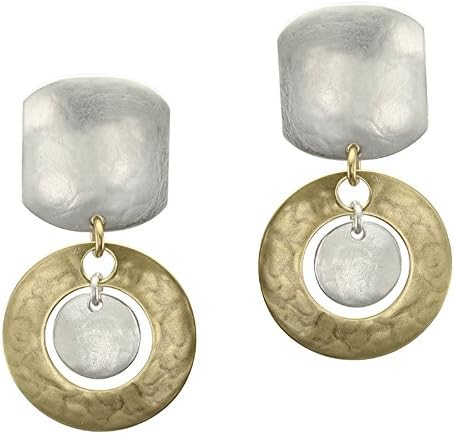 Marjorie Baer Rounded Top with Ring and Disc Clip on Earring in Brass and Silver