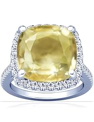18K White Gold Cushion Cut Yellow Sapphire Ring With Sidestones