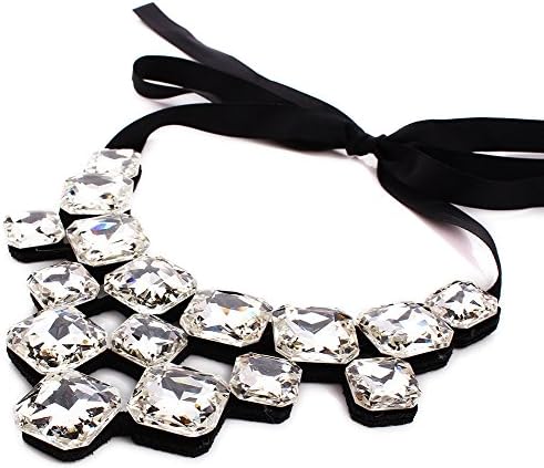 LAM Sue Retro Silver Plated Elegant &amp; Noble Crystal Rhinestone Pendant Gift Banquet Party Necklace White