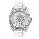 GUESS Womens Crystal Accented White Rubber Watch #U10004L1