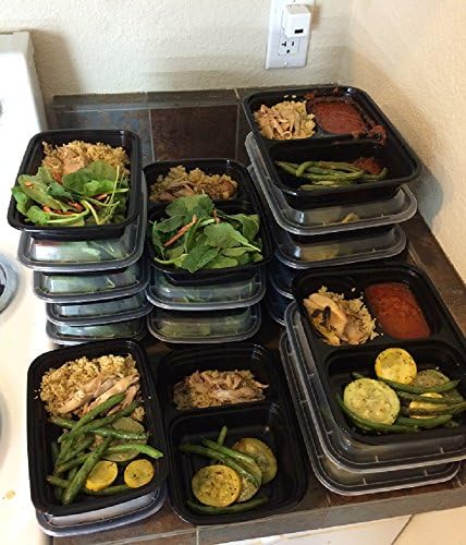 EZ Meal Prep / Portion Control Containers - 38oz - Stackable Plastic Microwavable Dishwasher Freezer Safe Reusable Heavy Duty